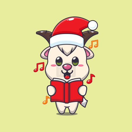 Illustration for Cute goat sing a christmas song. Cute christmas cartoon character illustration. - Royalty Free Image