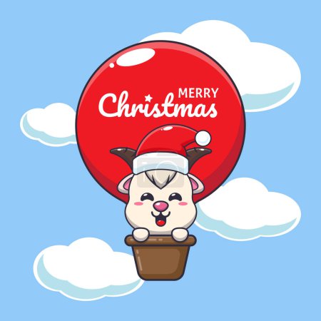 Illustration for Cute goat fly with air balloon. Cute christmas cartoon character illustration. - Royalty Free Image
