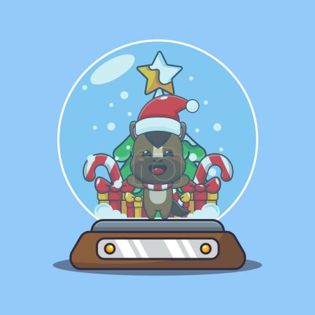 Illustration for Cute horse in snow globe. Cute christmas cartoon character illustration. - Royalty Free Image