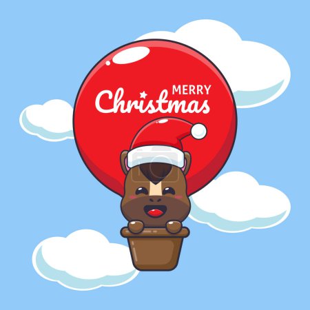 Illustration for Cute horse fly with air balloon. Cute christmas cartoon character illustration. - Royalty Free Image