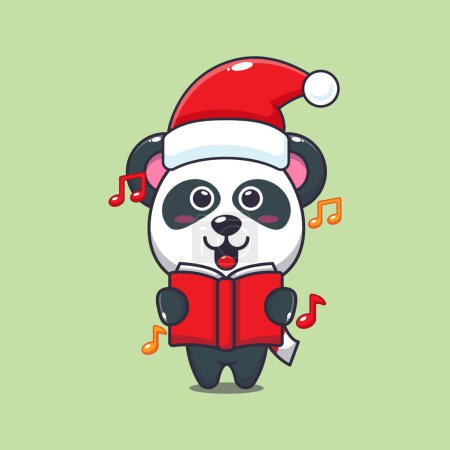 Téléchargez les illustrations : Mignon panda chanter une chanson de Noël. Jolie illustration de personnage de dessin animé de Noël. - en licence libre de droit