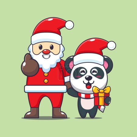 Ilustración de Lindo panda con Santa Claus. Lindo personaje de dibujos animados de Navidad ilustración. - Imagen libre de derechos