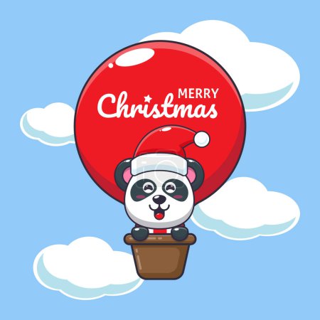Téléchargez les illustrations : Jolie mouche de panda avec ballon à air. Jolie illustration de personnage de dessin animé de Noël. - en licence libre de droit