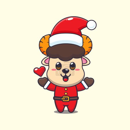 Illustration for Cute ram sheep wearing santa costume. Cute christmas cartoon character illustration. - Royalty Free Image