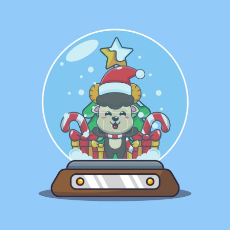 Illustration for Cute ram sheep in snow globe. Cute christmas cartoon character illustration. - Royalty Free Image