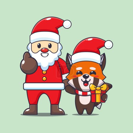 Illustration for Cute red panda with santa claus. Cute christmas cartoon character illustration. - Royalty Free Image