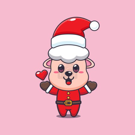 Illustration for Cute sheep wearing santa costume. Cute christmas cartoon character illustration. - Royalty Free Image