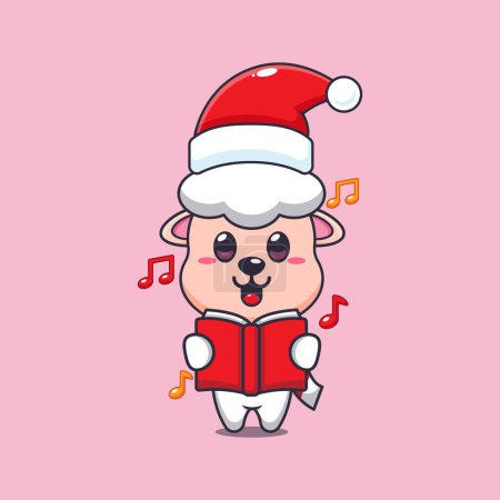Illustration for Cute sheep sing a christmas song. Cute christmas cartoon character illustration. - Royalty Free Image