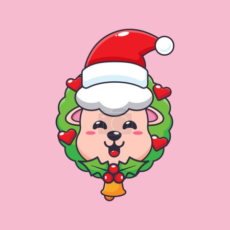 Illustration for Cute sheep in christmas day. Cute christmas cartoon character illustration. - Royalty Free Image
