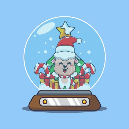 Illustration for Cute sheep in snow globe. Cute christmas cartoon character illustration. - Royalty Free Image