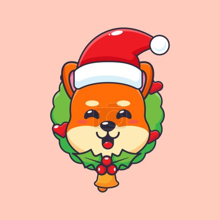 Illustration for Cute shiba inu in christmas day. Cute christmas cartoon character illustration. - Royalty Free Image