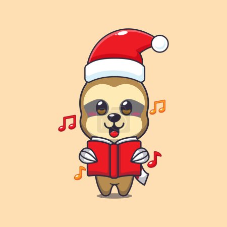 Illustration for Cute sloth sing a christmas song. Cute christmas cartoon character illustration. - Royalty Free Image