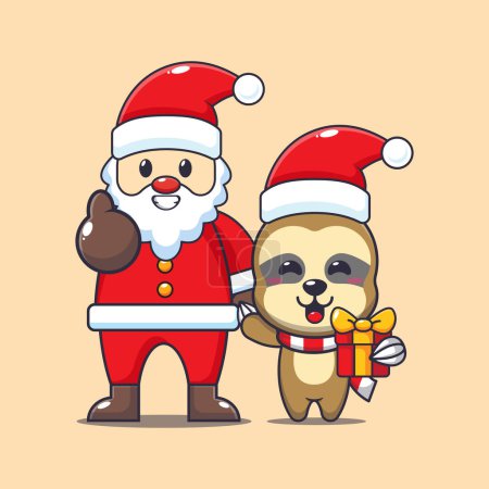 Ilustración de Lindo perezoso con Santa Claus. Lindo personaje de dibujos animados de Navidad ilustración. - Imagen libre de derechos