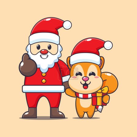 Téléchargez les illustrations : Joli écureuil avec Père Noël. Jolie illustration de personnage de dessin animé de Noël. - en licence libre de droit