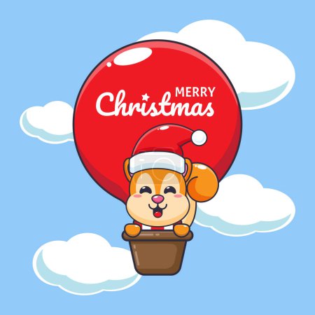 Illustration for Cute squirrel fly with air balloon. Cute christmas cartoon character illustration. - Royalty Free Image