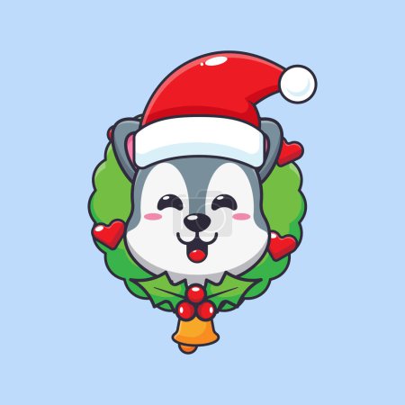 Illustration for Cute wolf in christmas day. Cute christmas cartoon character illustration. - Royalty Free Image