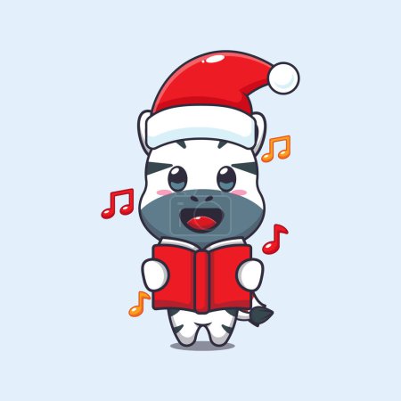 Illustration for Cute zebra sing a christmas song. Cute christmas cartoon character illustration. - Royalty Free Image