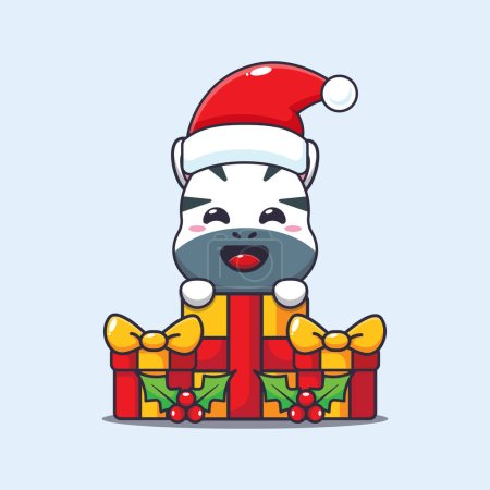 Illustration for Cute zebra happy with christmas gift. Cute christmas cartoon character illustration. - Royalty Free Image