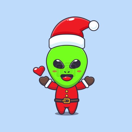 Téléchargez les illustrations : Mignon alien portant un costume de Père Noël. Jolie illustration de personnage de dessin animé de Noël. - en licence libre de droit