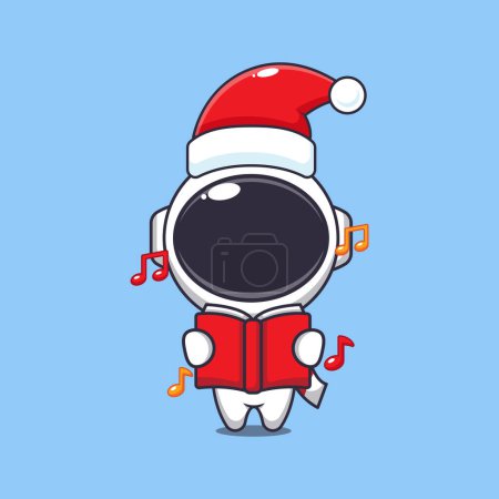 Illustration for Cute astronaut sing a christmas song. Cute christmas cartoon character illustration. - Royalty Free Image