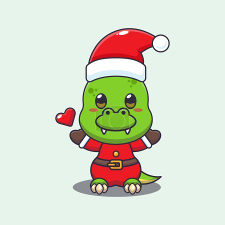 Illustration for Cute dino wearing santa costume. Cute christmas cartoon character illustration. - Royalty Free Image