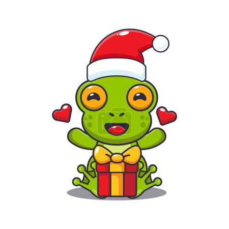 Illustration for Cute frog with christmas gift. Cute christmas cartoon character illustration. - Royalty Free Image