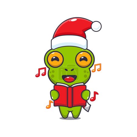 Illustration for Cute frog sing a christmas song. Cute christmas cartoon character illustration. - Royalty Free Image