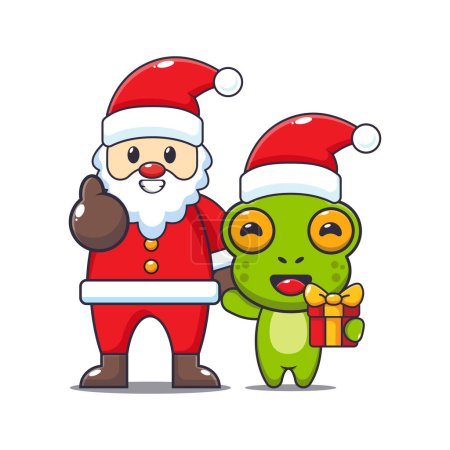 Illustration for Cute frog with santa claus. Cute christmas cartoon character illustration. - Royalty Free Image