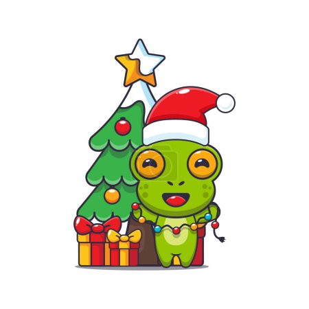 Illustration for Cute frog with christmast lamp. Cute christmas cartoon character illustration. - Royalty Free Image