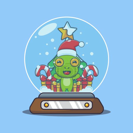 Illustration for Cute frog in snow globe. Cute christmas cartoon character illustration. - Royalty Free Image