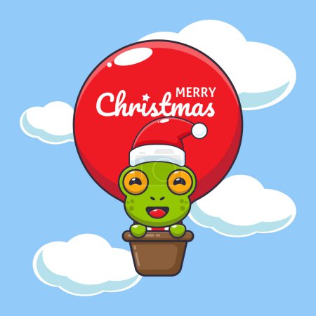 Illustration for Cute frog fly with air balloon. Cute christmas cartoon character illustration. - Royalty Free Image