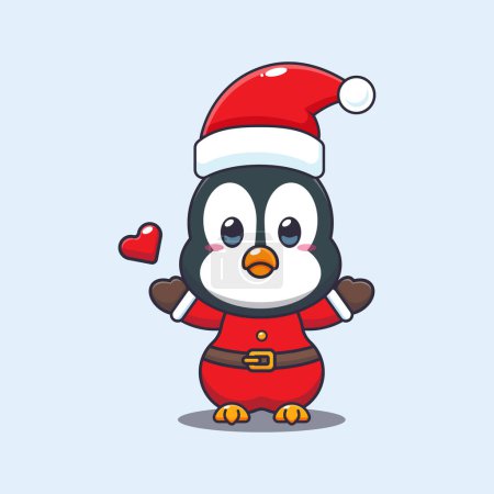 Ilustración de Lindo pingüino con traje de santa. Lindo personaje de dibujos animados de Navidad ilustración. - Imagen libre de derechos