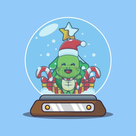 Téléchargez les illustrations : Jolie tortue dans la boule à neige. Jolie illustration de personnage de dessin animé de Noël. - en licence libre de droit