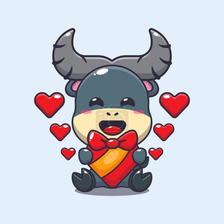 Illustration for Cute buffalo happy with love gift in valentine's day. - Royalty Free Image