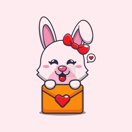 Illustration for Cute bunny cartoon character with love message. - Royalty Free Image