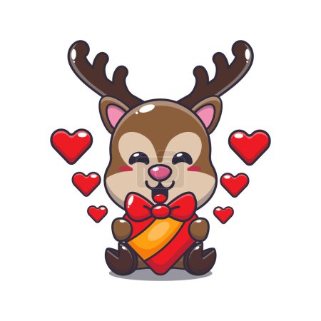Illustration for Cute deer happy with love gift in valentine's day. - Royalty Free Image