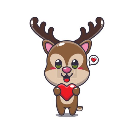 Illustration for Cute deer cartoon character holding love heart. - Royalty Free Image