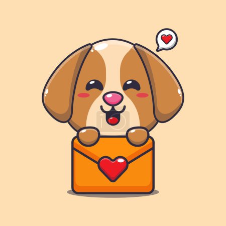 Ilustración de Lindo personaje de dibujos animados perro con mensaje de amor. - Imagen libre de derechos