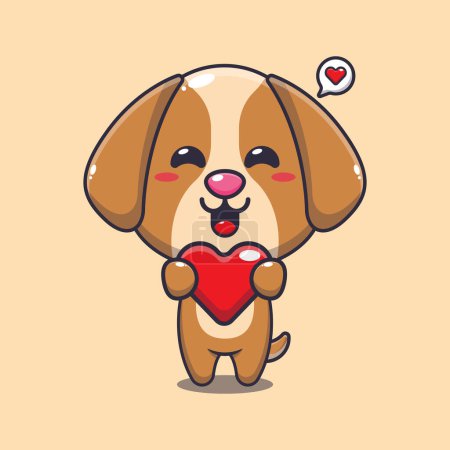 Ilustración de Lindo perro personaje de dibujos animados con corazón de amor. - Imagen libre de derechos