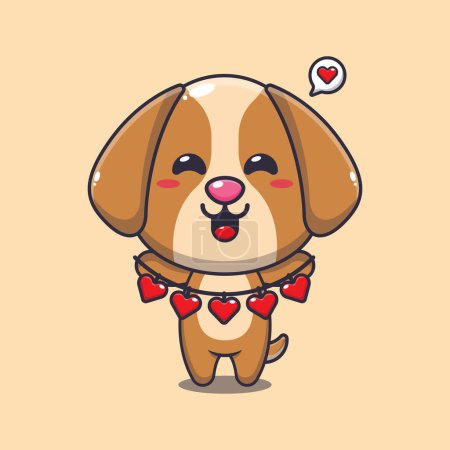 Illustration for Cute dog cartoon character holding love decoration. - Royalty Free Image