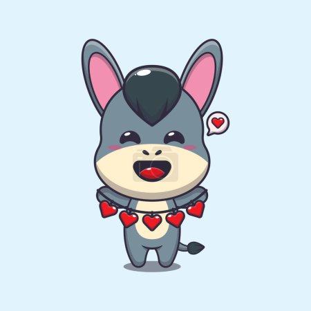 Illustration for Cute donkey cartoon character holding love decoration. - Royalty Free Image