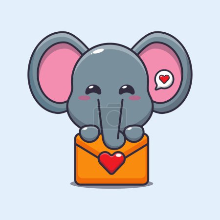 Téléchargez les illustrations : Mignon personnage de dessin animé éléphant avec message d'amour. - en licence libre de droit