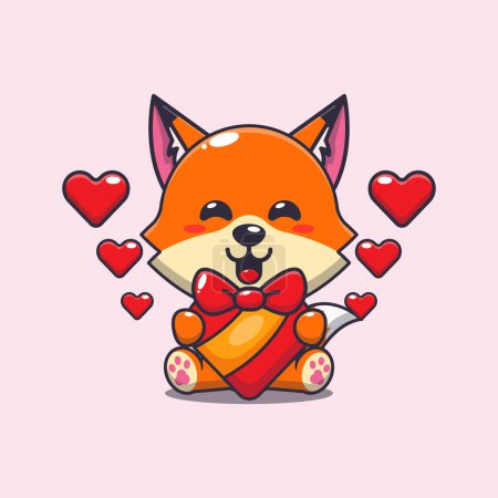 Illustration for Cute fox happy with love gift in valentine's day. - Royalty Free Image