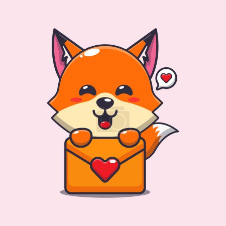 Illustration for Cute fox cartoon character with love message. - Royalty Free Image