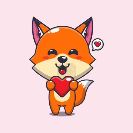Illustration for Cute fox cartoon character holding love heart. - Royalty Free Image