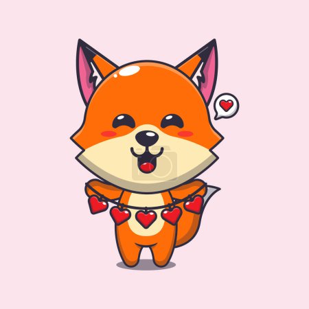 Illustration for Cute fox cartoon character holding love decoration. - Royalty Free Image