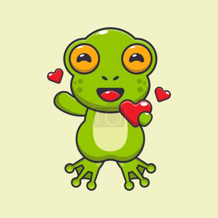 Illustration for Cute frog cartoon character holding love heart at valentine's day. - Royalty Free Image
