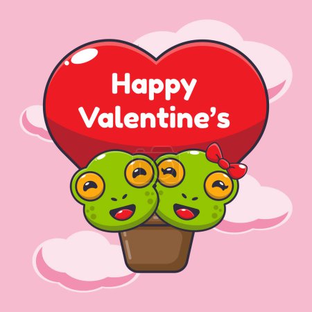 Téléchargez les illustrations : Mignon personnage de dessin animé grenouille voler avec ballon d'air dans la Saint-Valentin. - en licence libre de droit