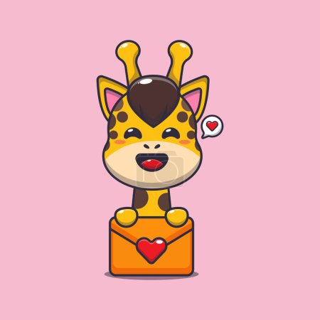 Illustration for Cute giraffe cartoon character with love message. - Royalty Free Image