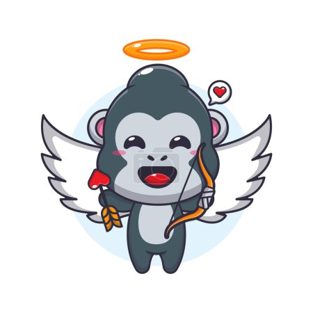 Ilustración de Lindo gorila Cupido personaje de dibujos animados con flecha de amor. - Imagen libre de derechos